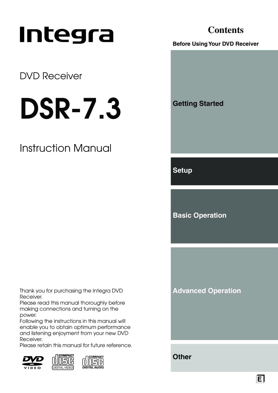 Integra DSR-7.3 instruction manual Contents 