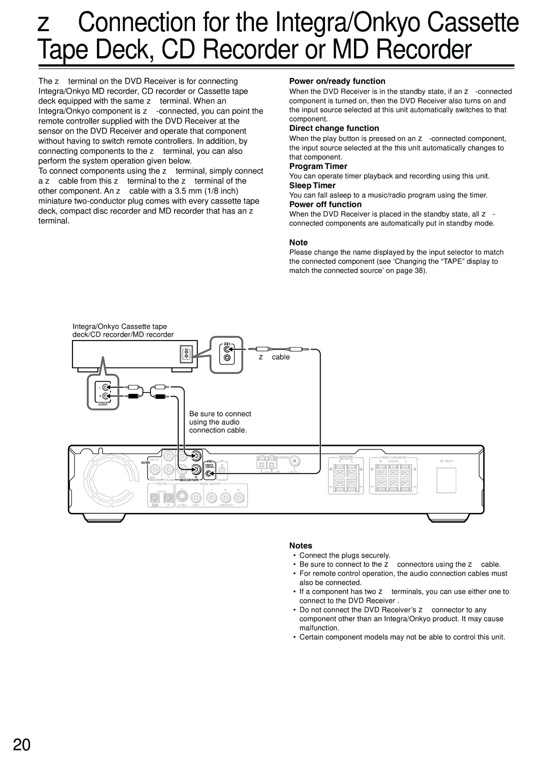 Integra DSR-7.3 Power on/ready function, Direct change function, Program Timer, Sleep Timer, Power off function 