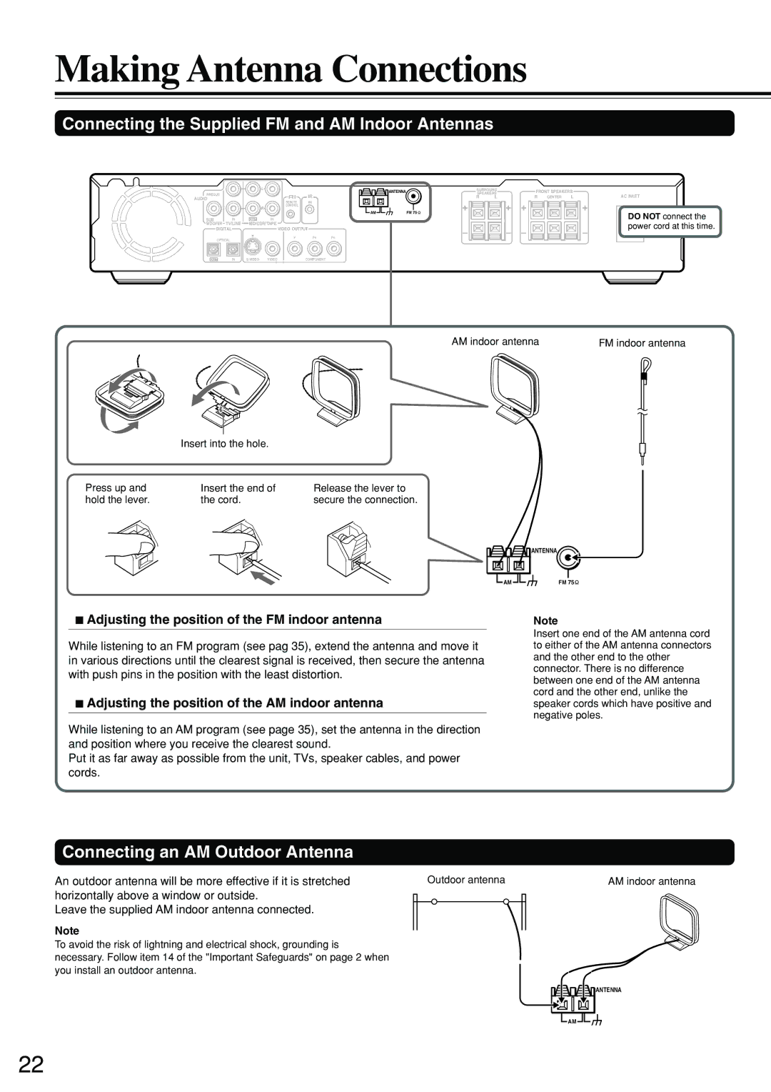 Integra DSR-7.3 instruction manual Making Antenna Connections, Connecting the Supplied FM and AM Indoor Antennas 