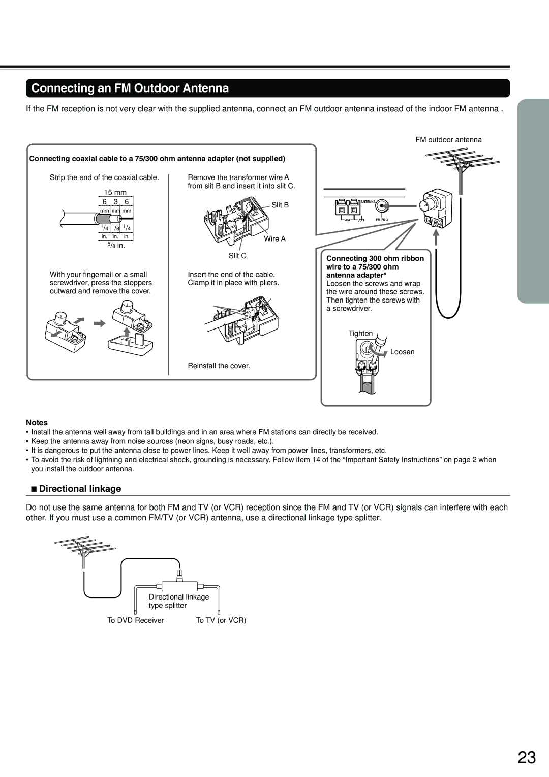 Integra DSR-7.3 instruction manual Connecting an FM Outdoor Antenna, Directional Iinkage 