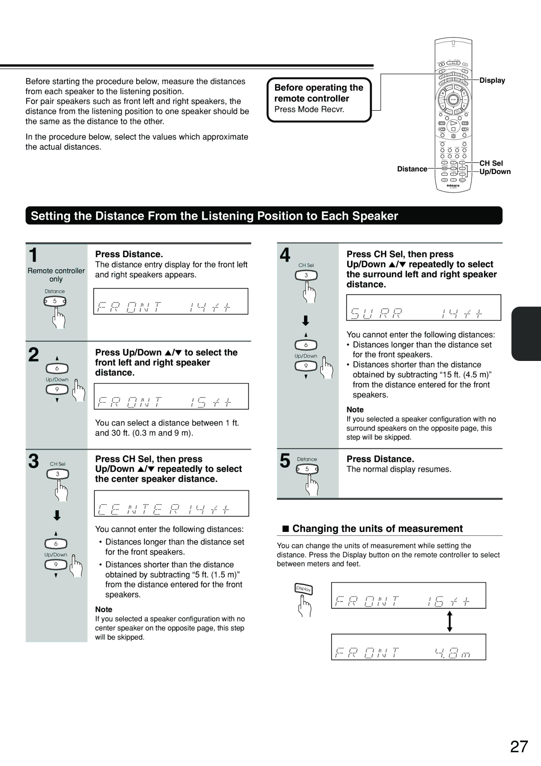 Integra DSR-7.3 instruction manual Changing the units of measurement 