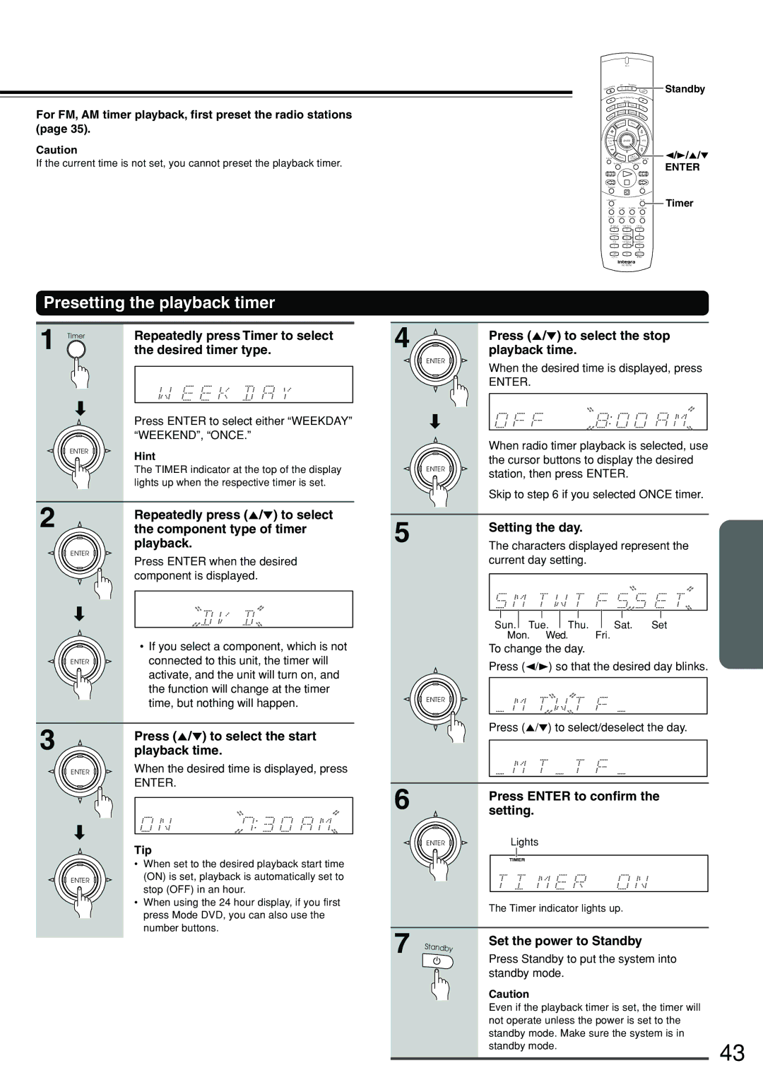 Integra DSR-7.3 instruction manual Presetting the playback timer 