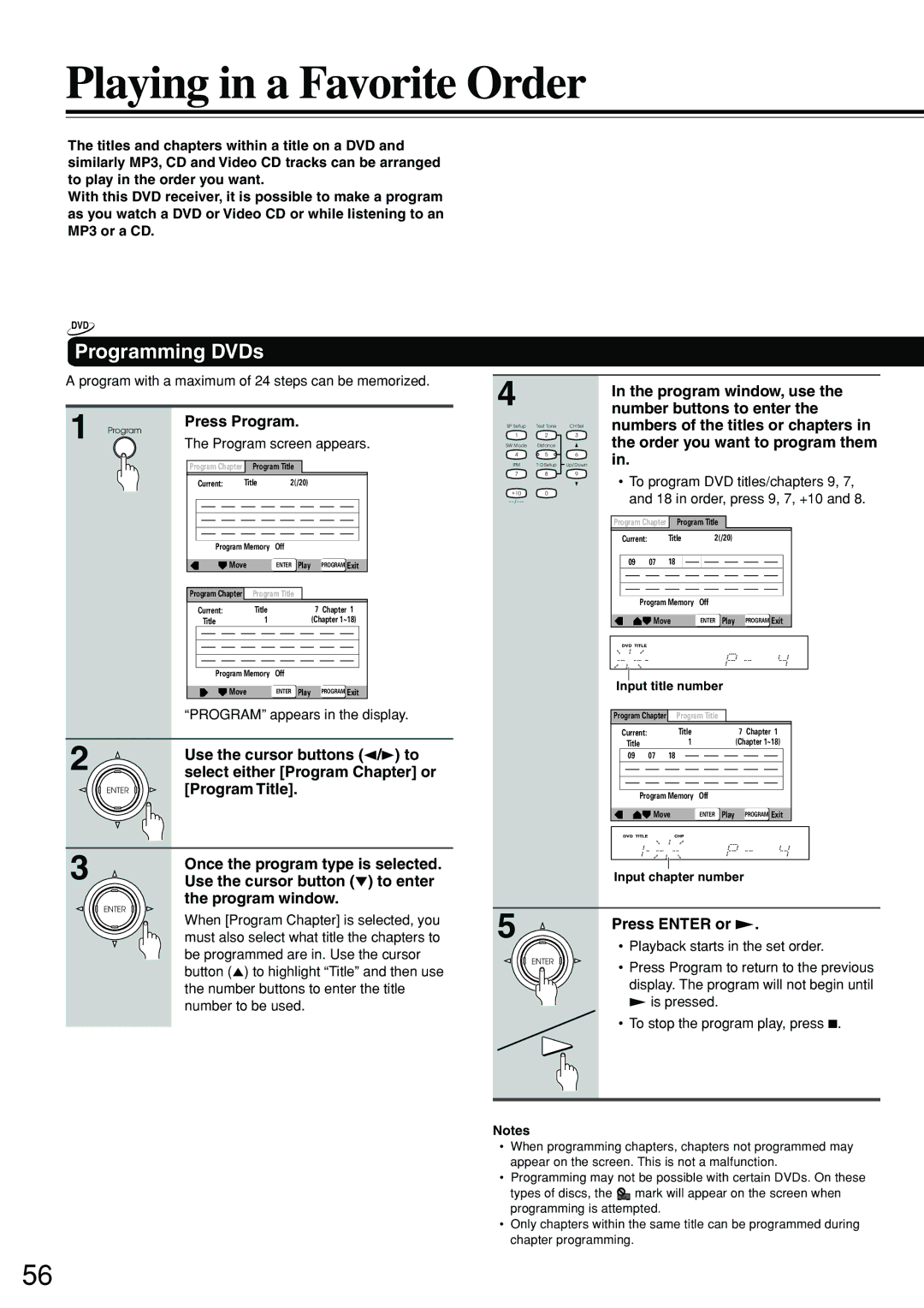 Integra DSR-7.3 instruction manual Playing in a Favorite Order, Programming DVDs 