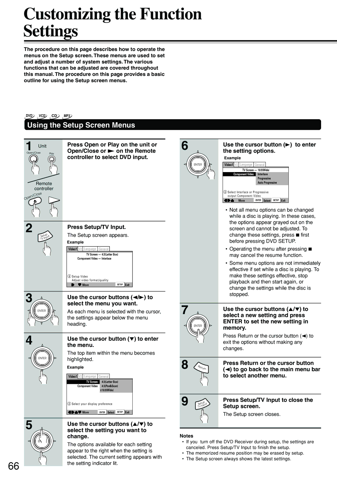 Integra DSR-7.3 instruction manual Customizing the Function Settings, Using the Setup Screen Menus 