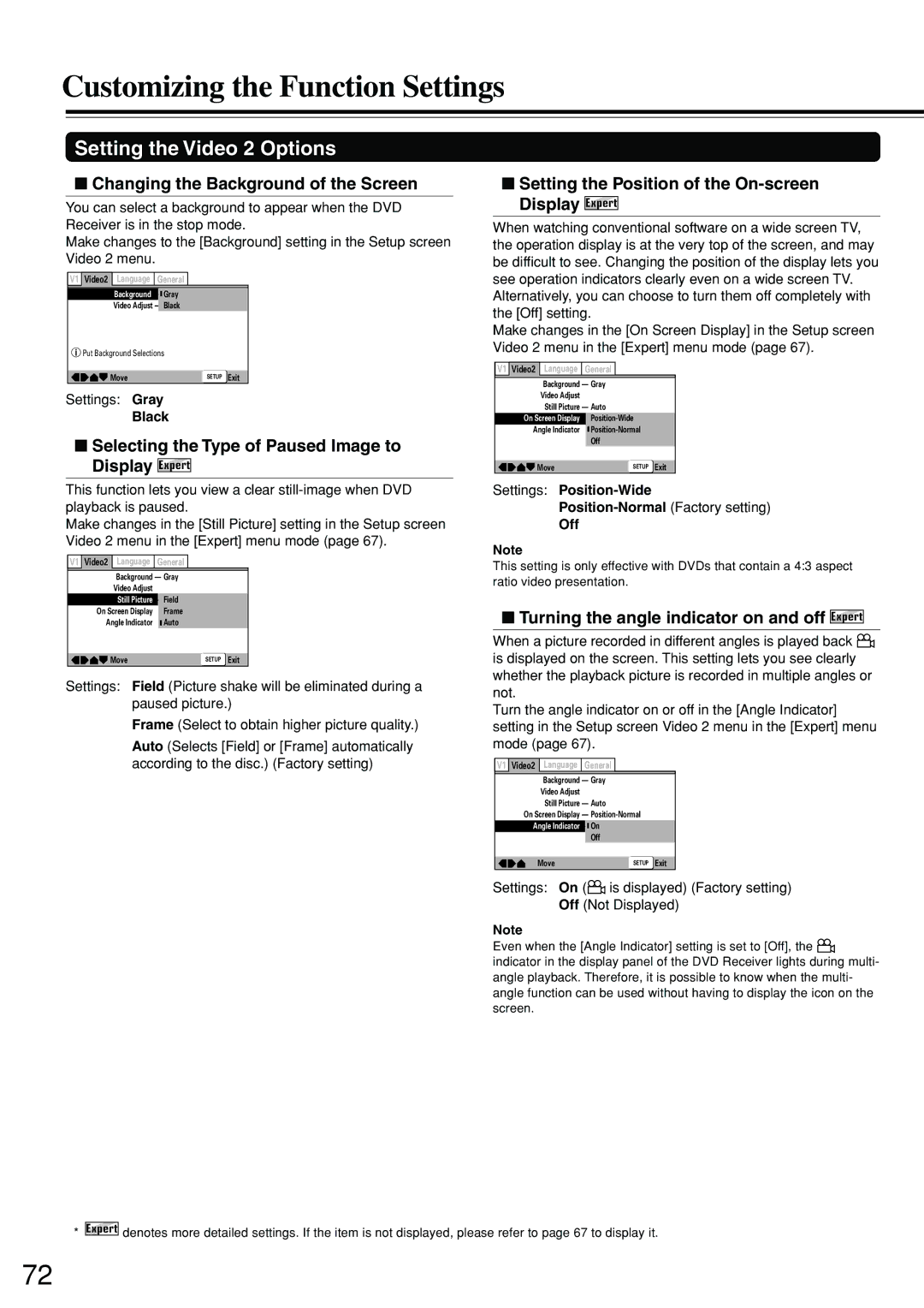 Integra DSR-7.3 instruction manual Setting the Video 2 Options, Changing the Background of the Screen 