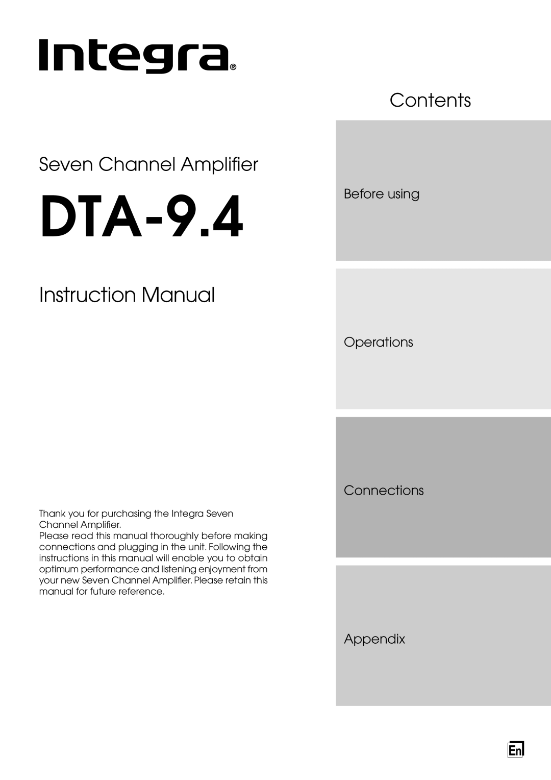 Integra DTA-9.4 instruction manual 