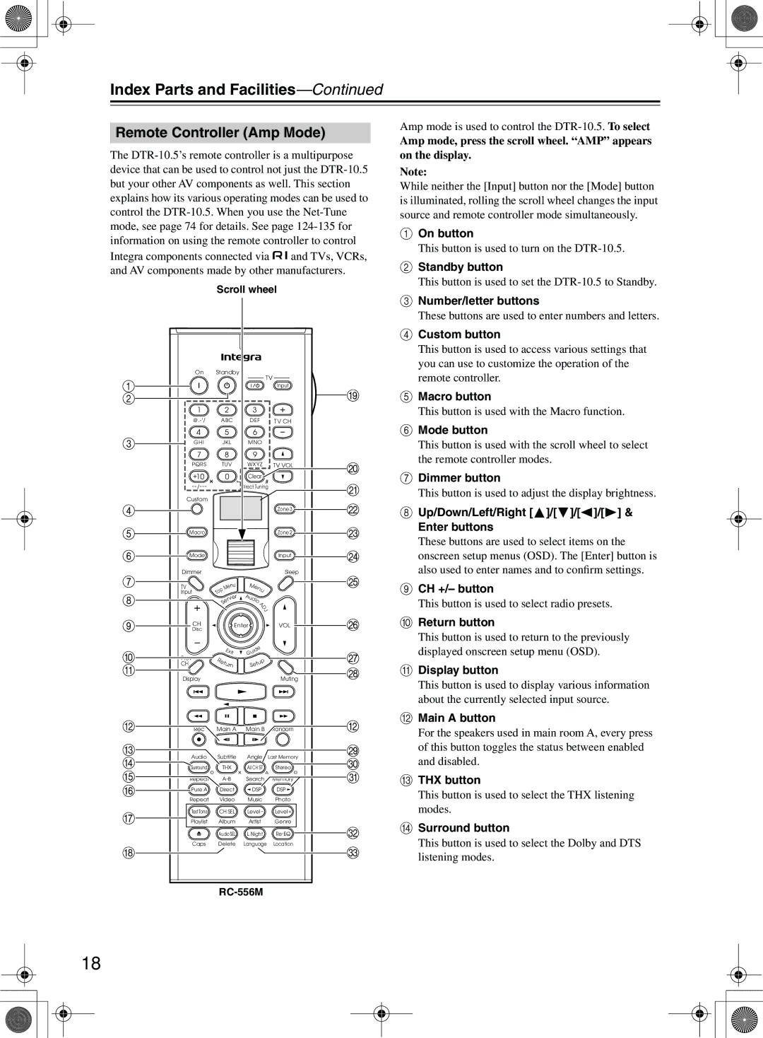 Integra DTR-10.5 instruction manual Remote Controller Amp Mode 