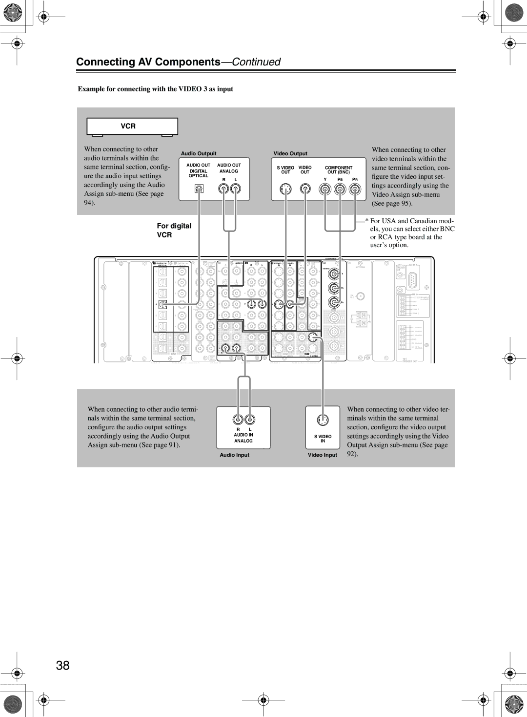 Integra DTR-10.5 instruction manual Example for connecting with the Video 3 as input 