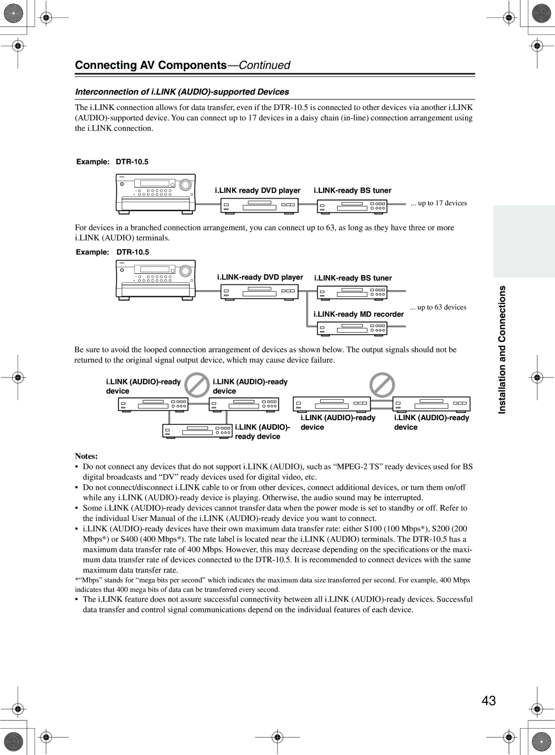 Integra DTR-10.5 Interconnection of i.LINK AUDIO-supported Devices, LINK-ready MD recorder, Link AUDIO-ready Device 