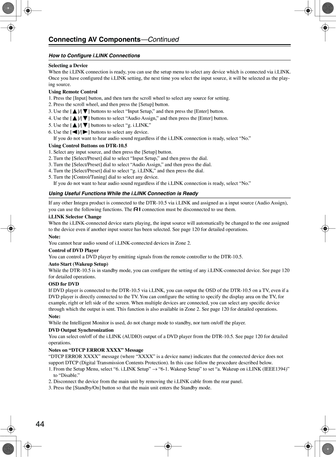 Integra DTR-10.5 How to Conﬁgure i.LINK Connections, Using Useful Functions While the i.LINK Connection is Ready 