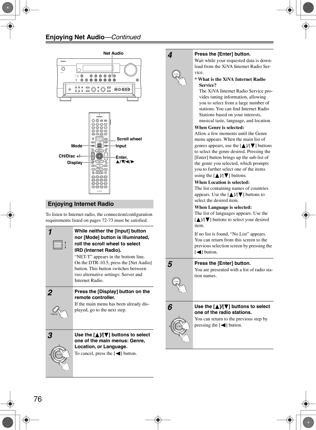 Integra DTR-10.5 instruction manual Enjoying Internet Radio 