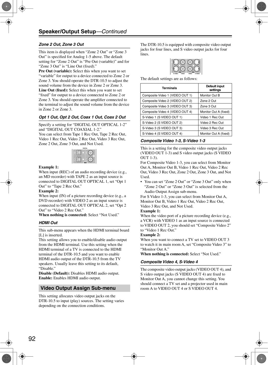 Integra DTR-10.5 instruction manual Video Output Assign Sub-menu 