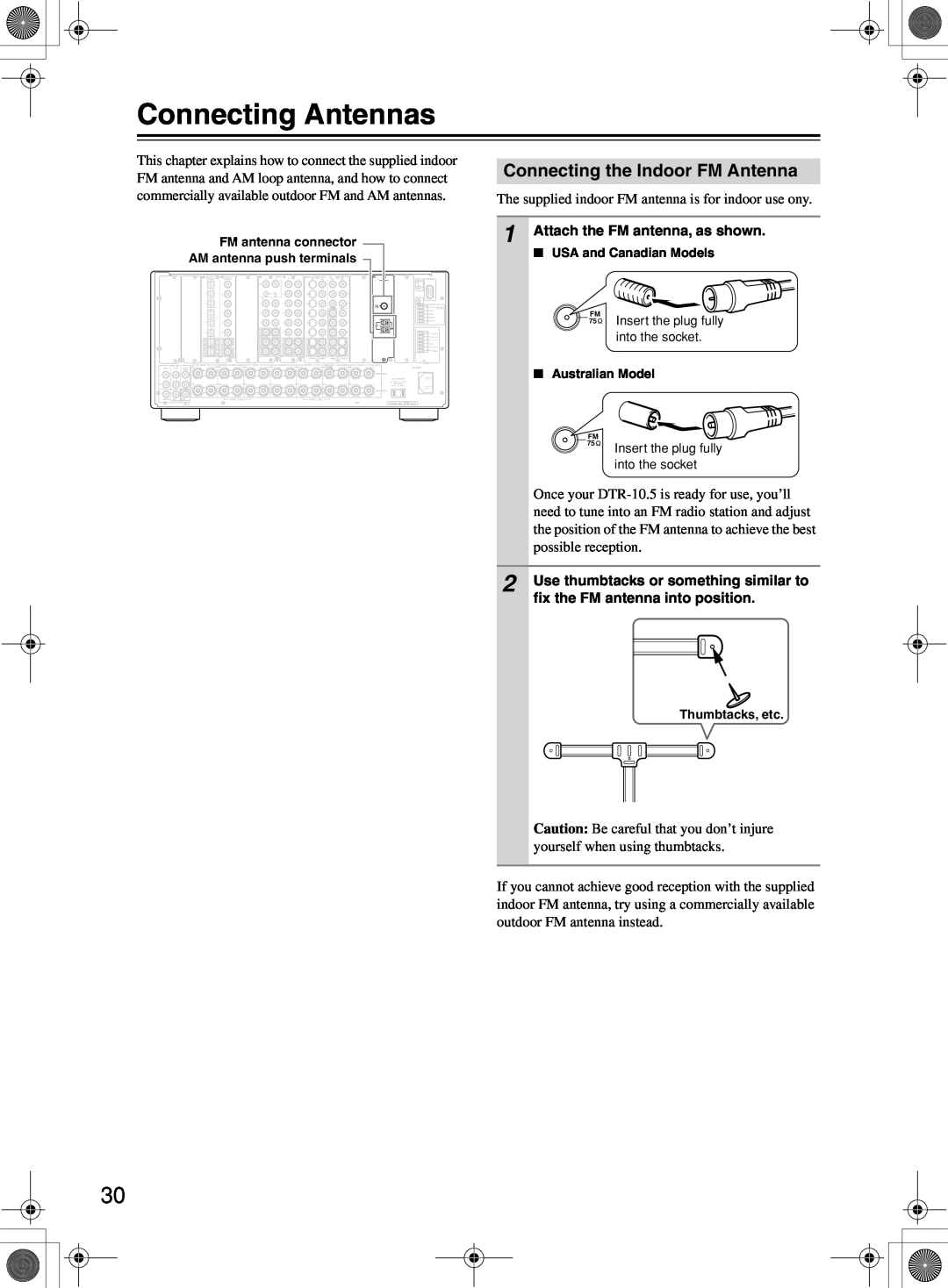 Integra DTR-10.5 instruction manual Connecting Antennas, Connecting the Indoor FM Antenna 