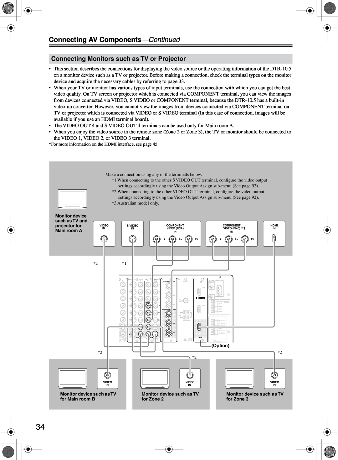 Integra DTR-10.5 instruction manual Connecting Monitors such as TV or Projector, Connecting AV Components—Continued 