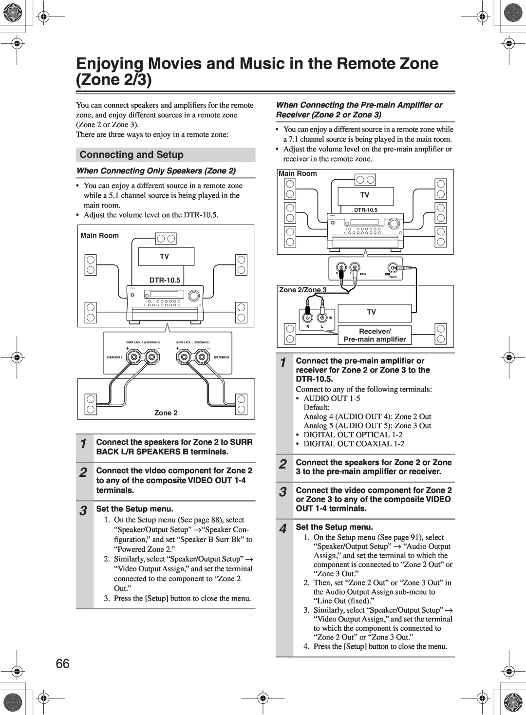 Integra DTR-10.5 instruction manual Connecting and Setup, When Connecting Only Speakers Zone 