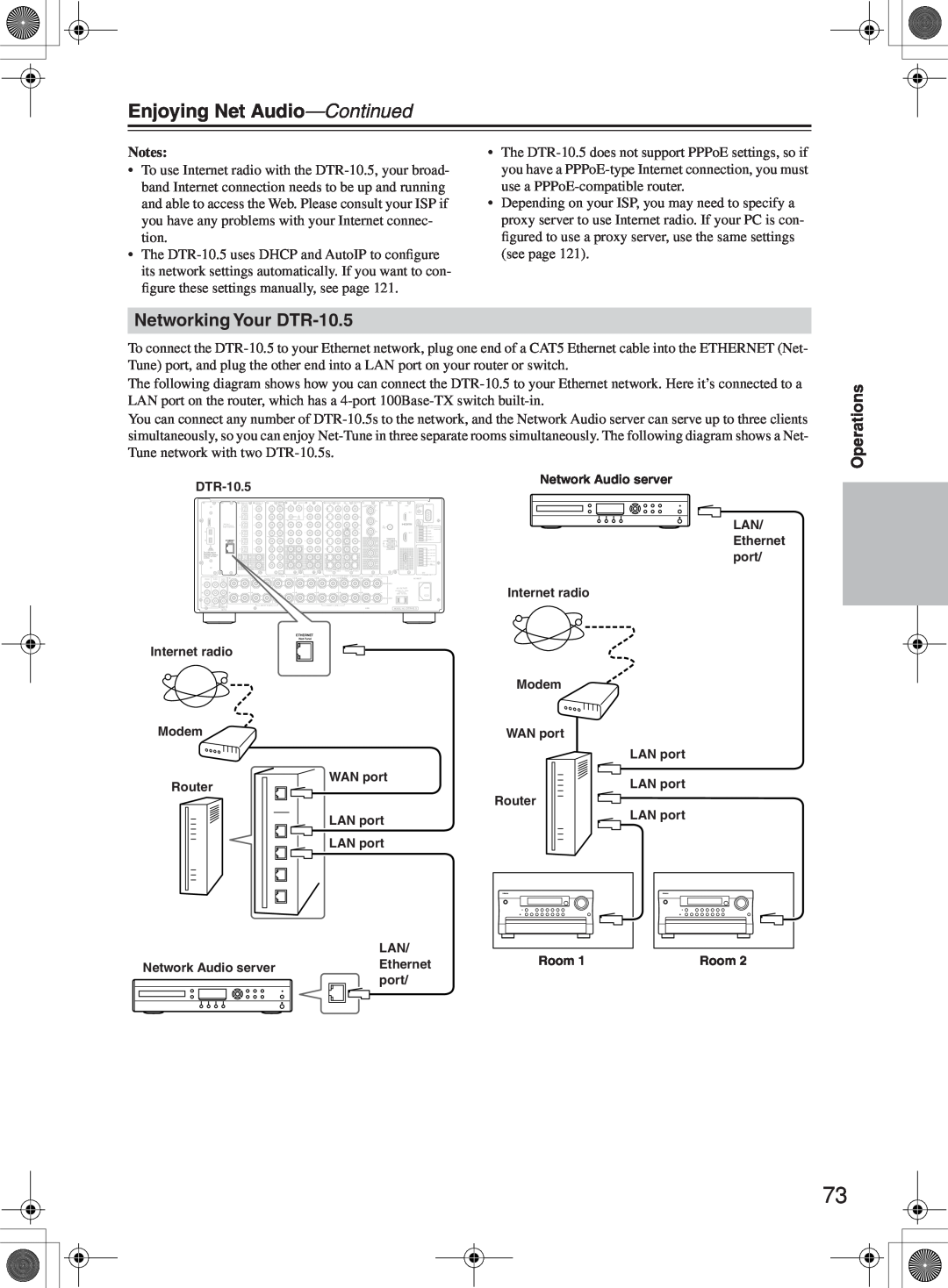 Integra instruction manual Enjoying Net Audio—Continued, Networking Your DTR-10.5, Operations, Notes 