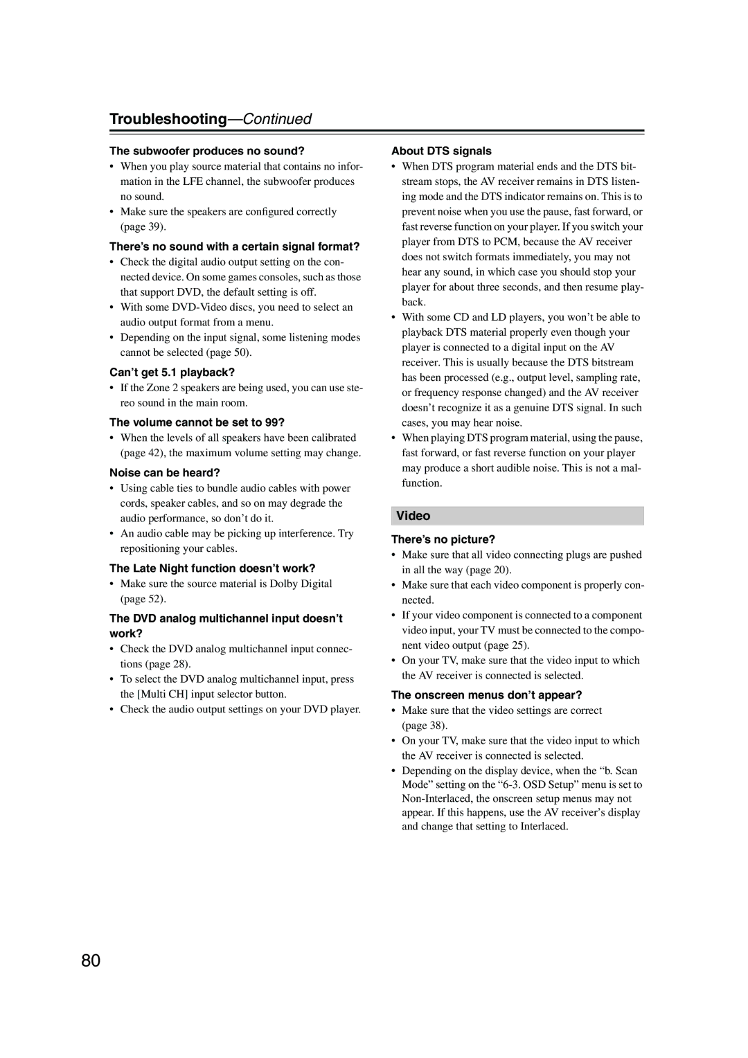 Integra DTR-4.5 instruction manual Troubleshooting 