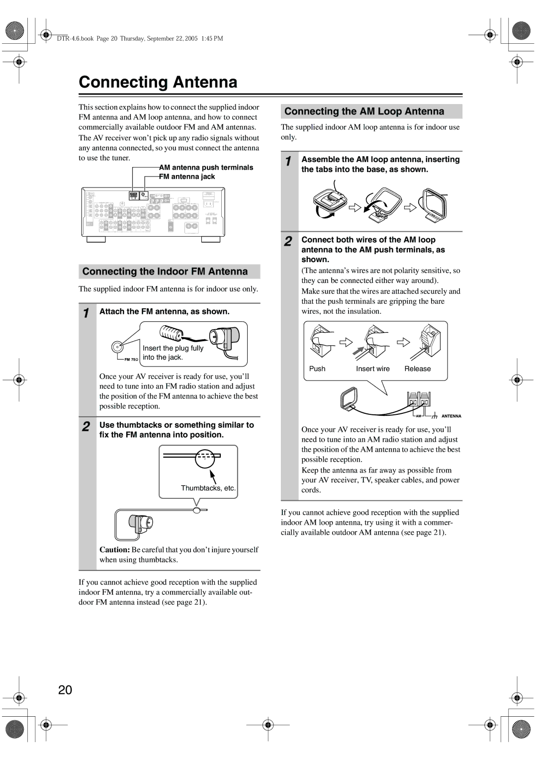 Integra DTR-4.6 instruction manual Connecting Antenna, Connecting the AM Loop Antenna, Connecting the Indoor FM Antenna 