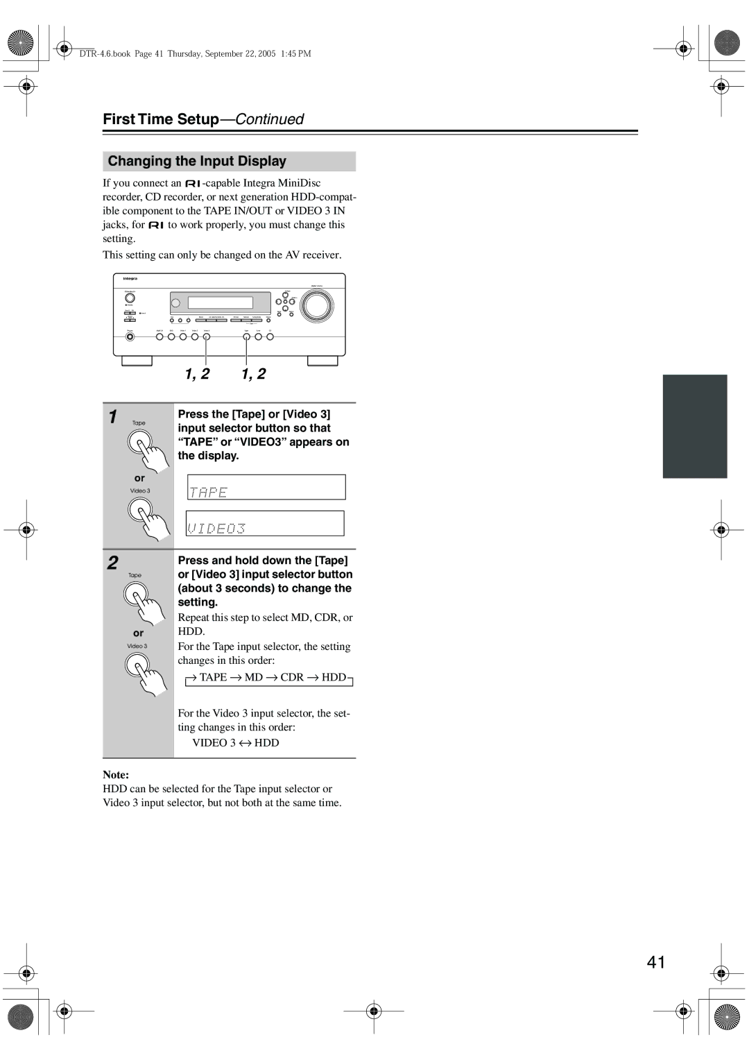 Integra DTR-4.6 instruction manual Changing the Input Display 