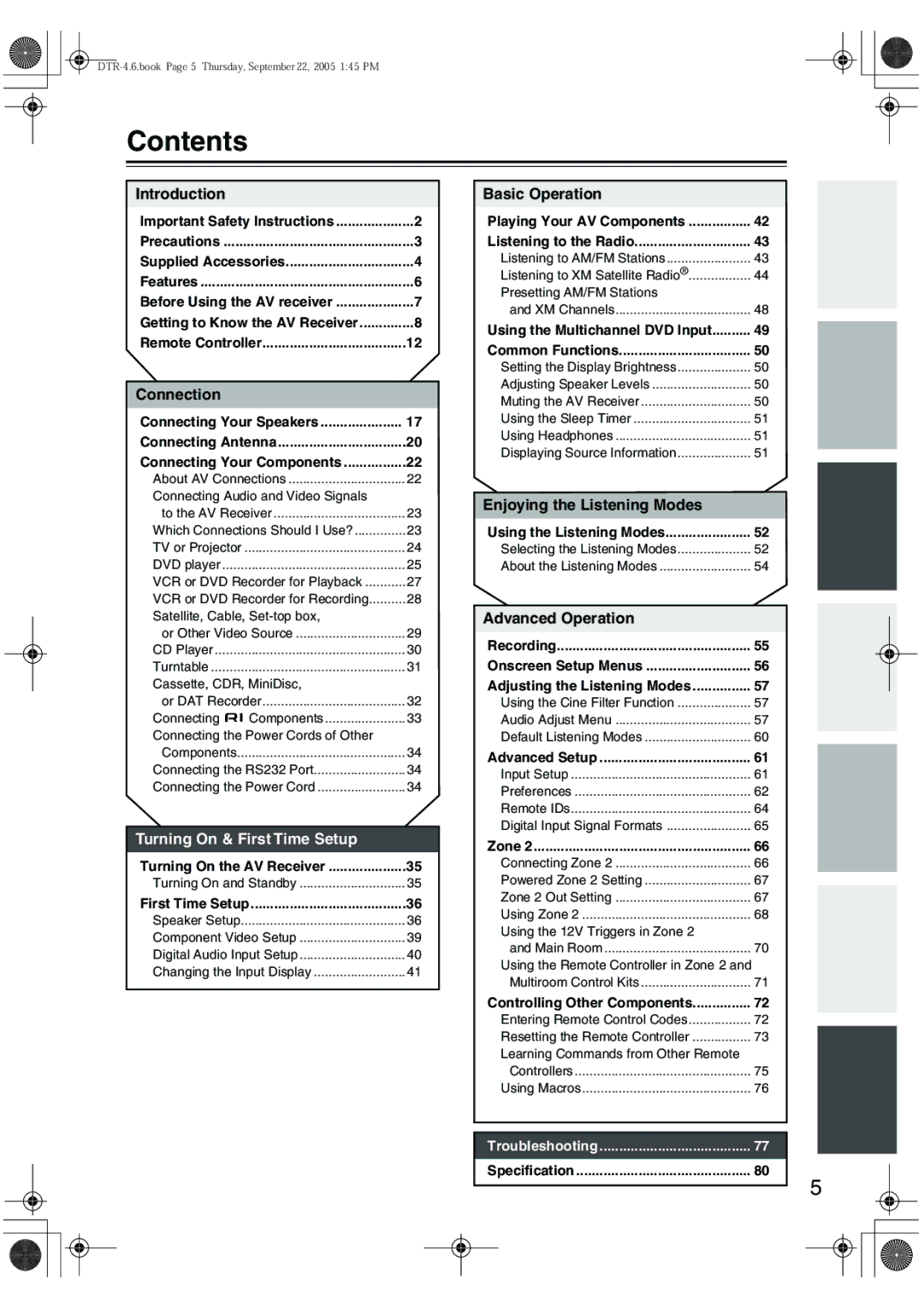 Integra DTR-4.6 instruction manual Contents 