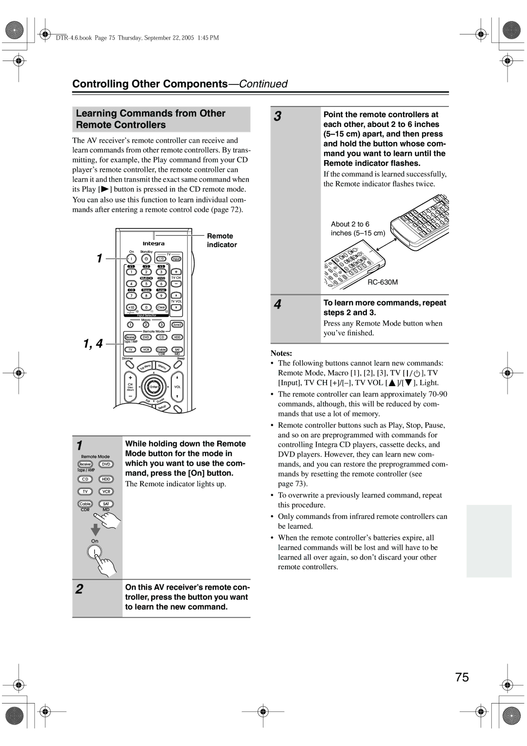 Integra DTR-4.6 instruction manual Learning Commands from Other Remote Controllers 