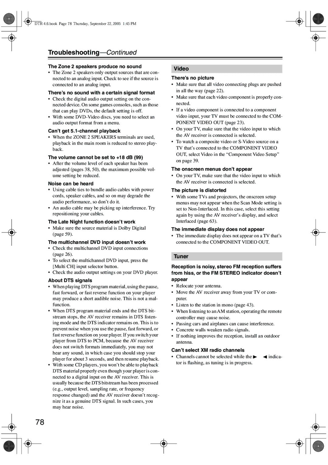 Integra DTR-4.6 instruction manual Troubleshooting 