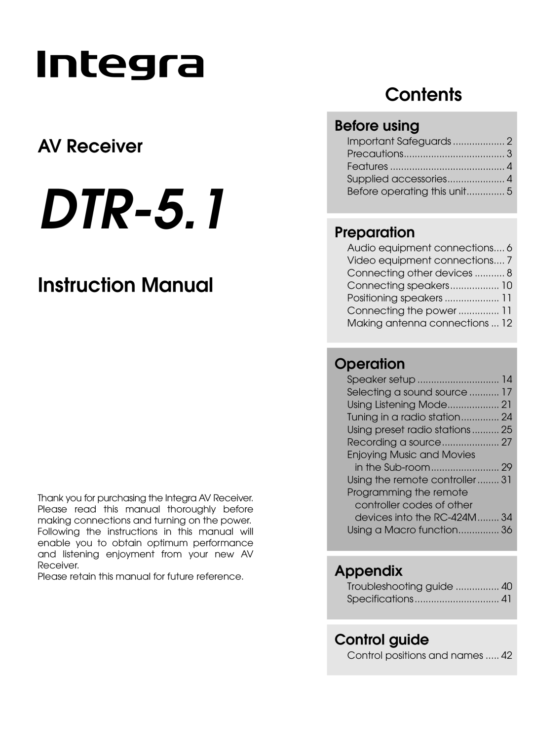 Integra DTR-5.1 appendix 