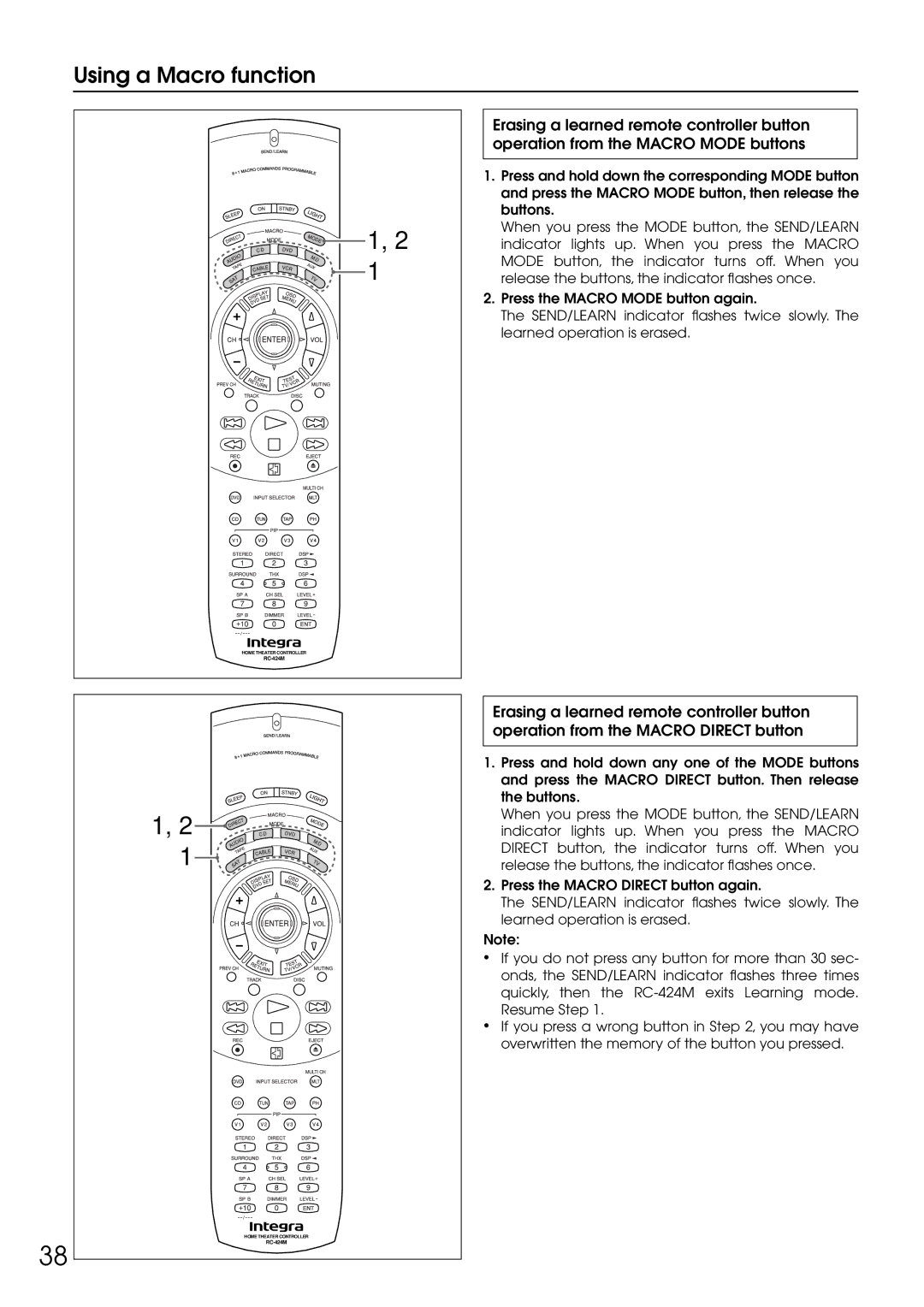 Integra DTR-5.1 appendix Using a Macro function 