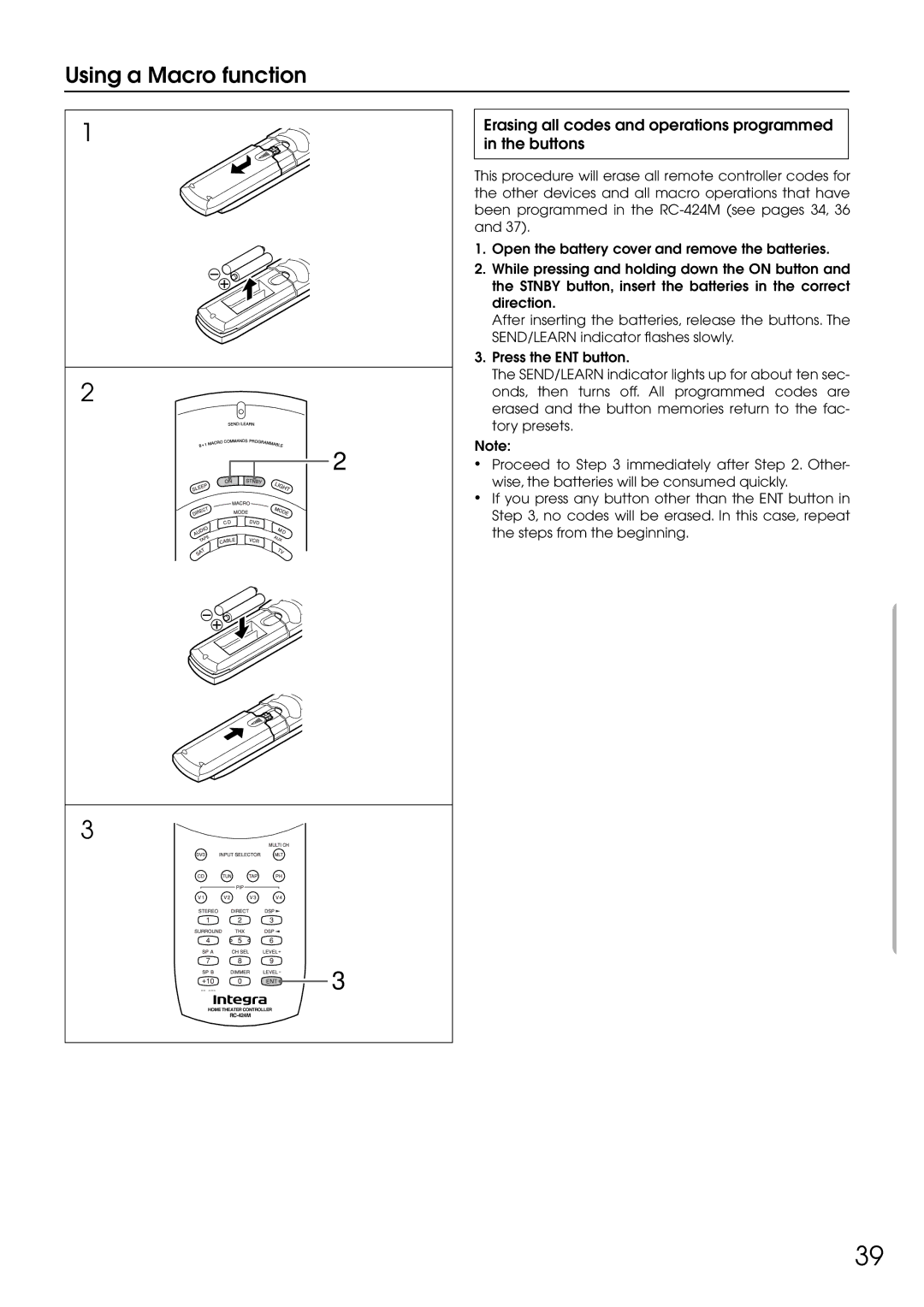 Integra DTR-5.1 appendix Erasing all codes and operations programmed in the buttons 