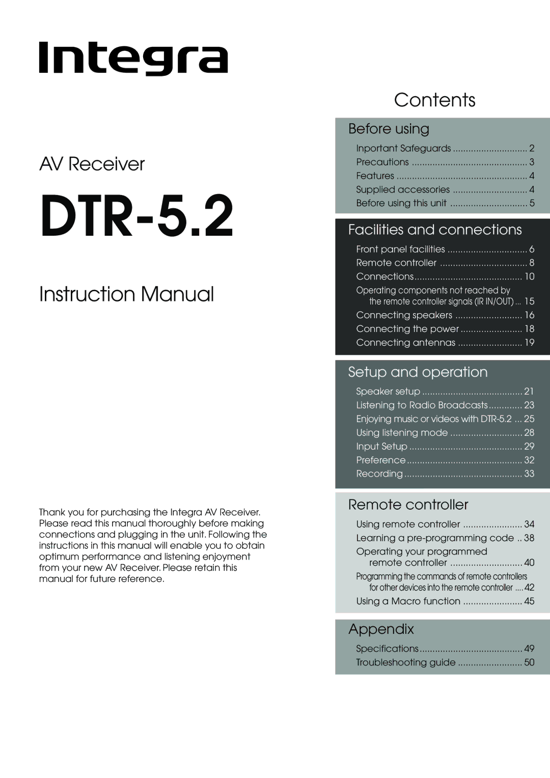 Integra DTR-5.2 appendix 