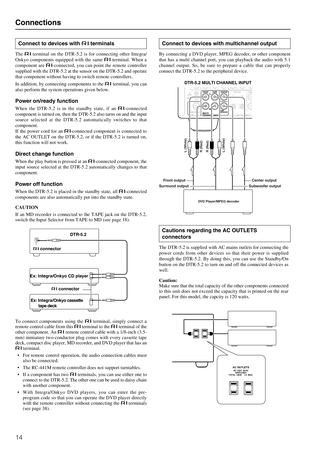 Integra DTR-5.2 Connect to devices with z terminals, Power on/ready function, Direct change function, Power off function 