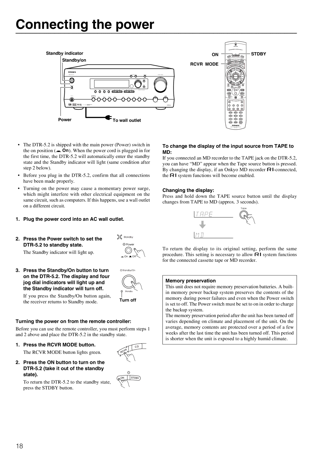 Integra DTR-5.2 appendix Connecting the power 