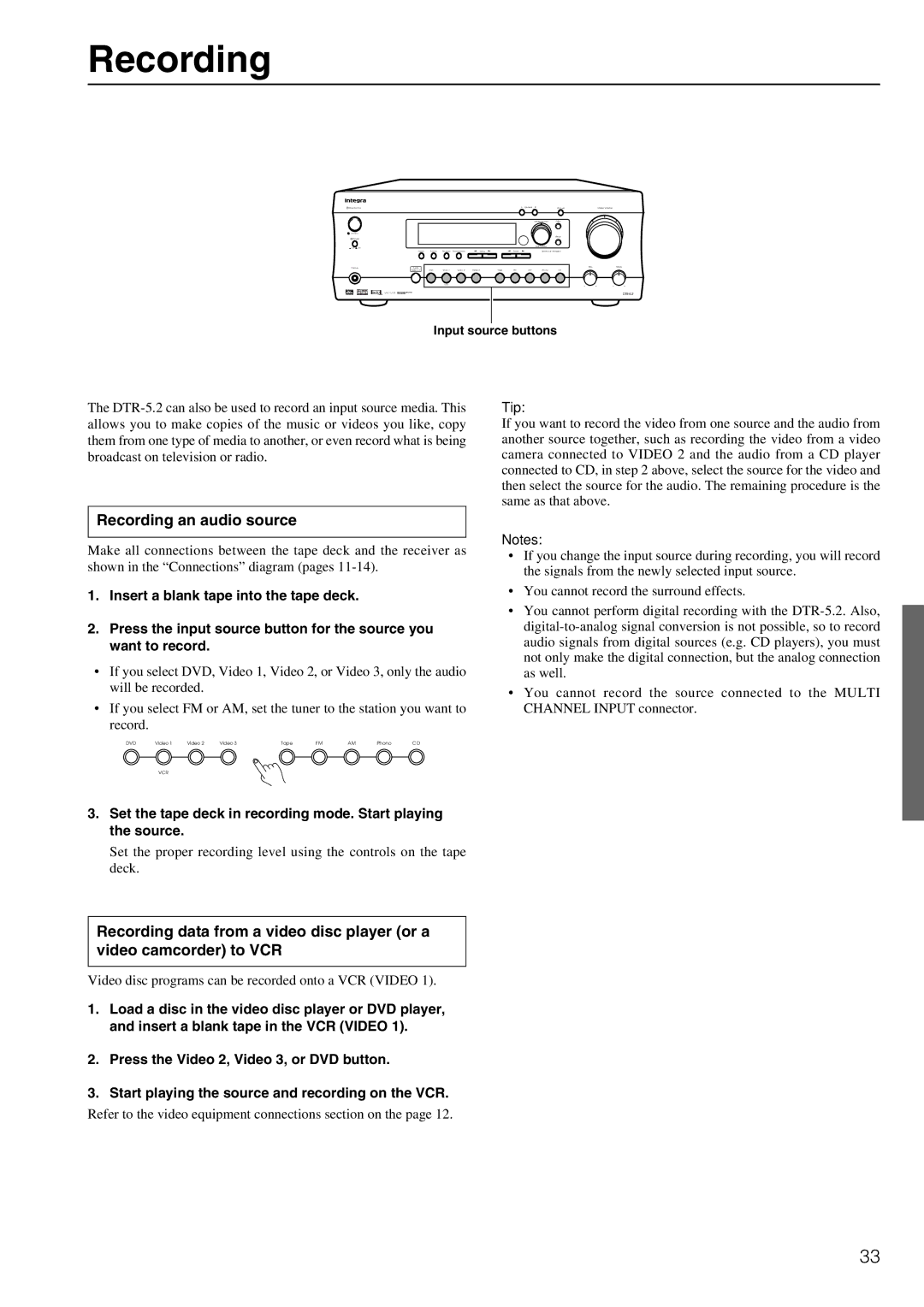 Integra DTR-5.2 appendix Recording an audio source 