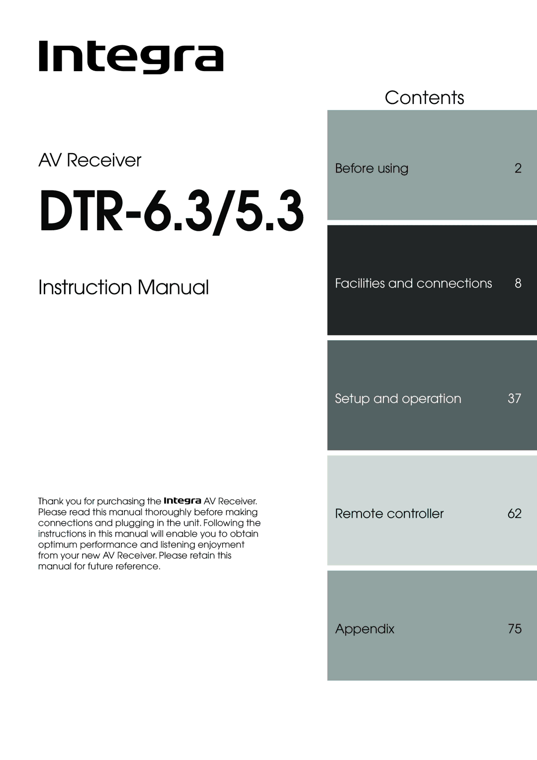 Integra DTR-5.3 instruction manual DTR-6.3/5.3 