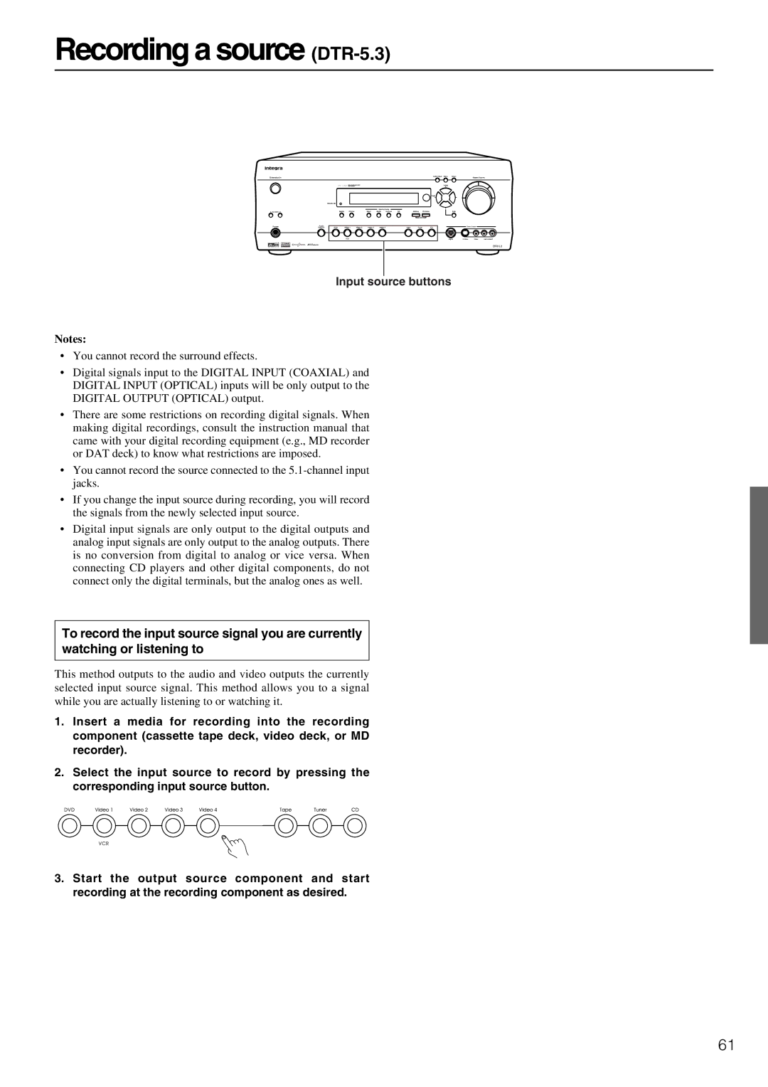 Integra instruction manual Recording a source DTR-5.3 