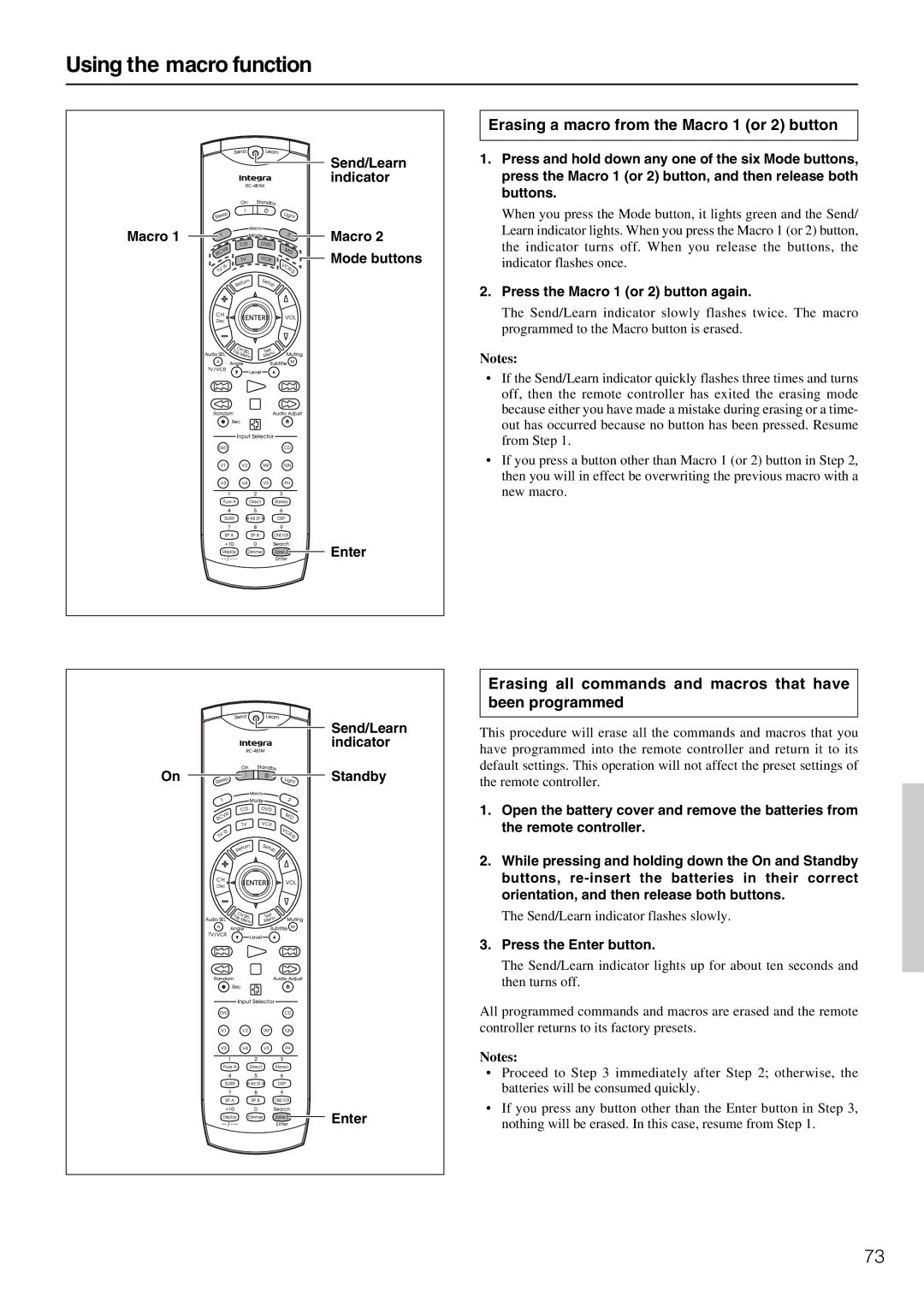 Integra DTR-5.3 instruction manual Using the macro function, Erasing a macro from the Macro 1 or 2 button 