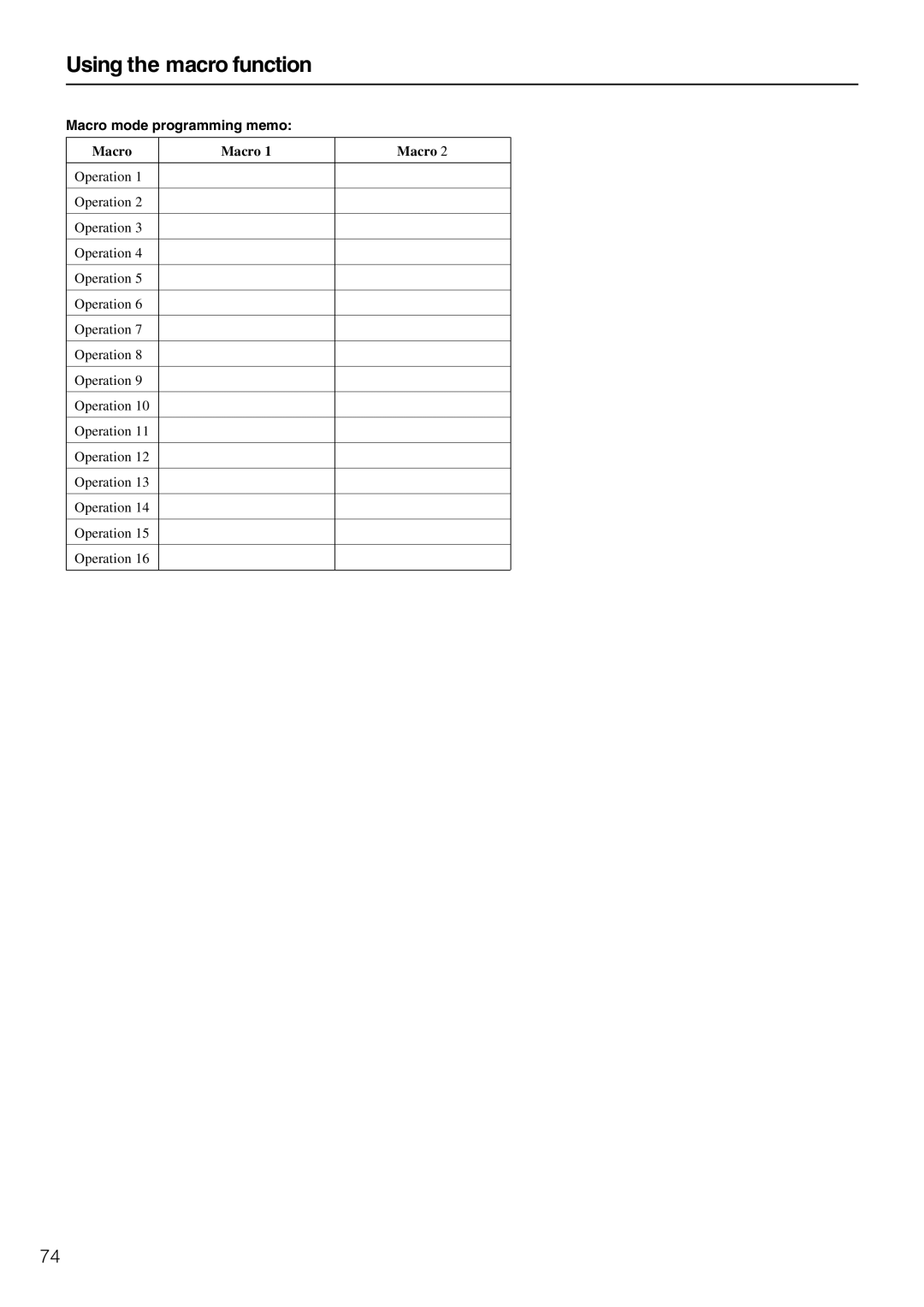 Integra DTR-5.3 instruction manual Macro mode programming memo 