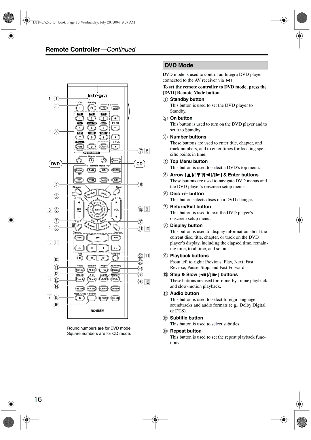 Integra DTR-5.5 instruction manual DVD Mode 