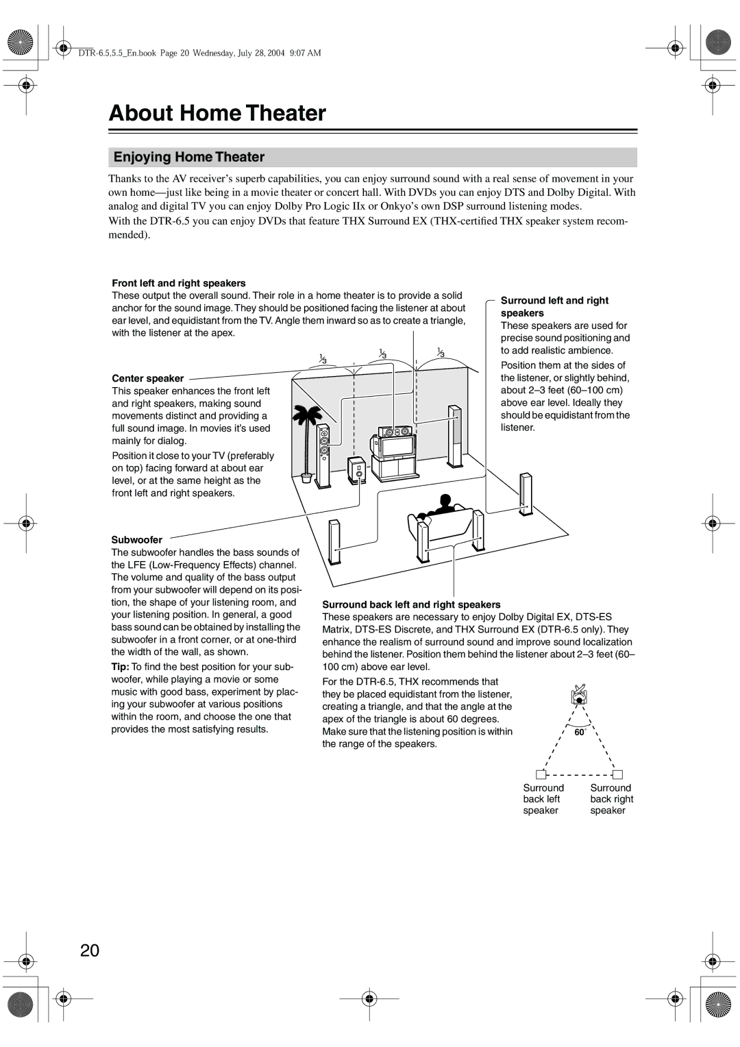 Integra DTR-5.5 instruction manual About Home Theater, Enjoying Home Theater 