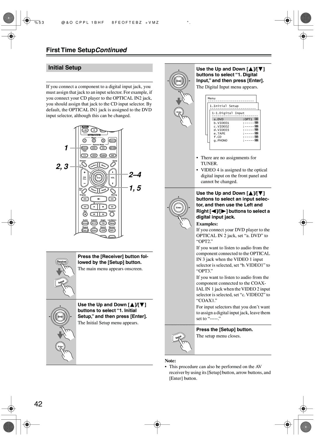 Integra DTR-5.5 instruction manual Initial Setup, Digital Input 