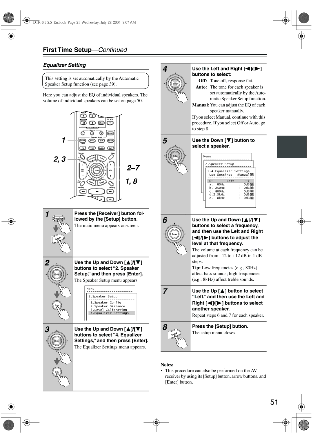 Integra DTR-5.5 instruction manual Equalizer Setting 