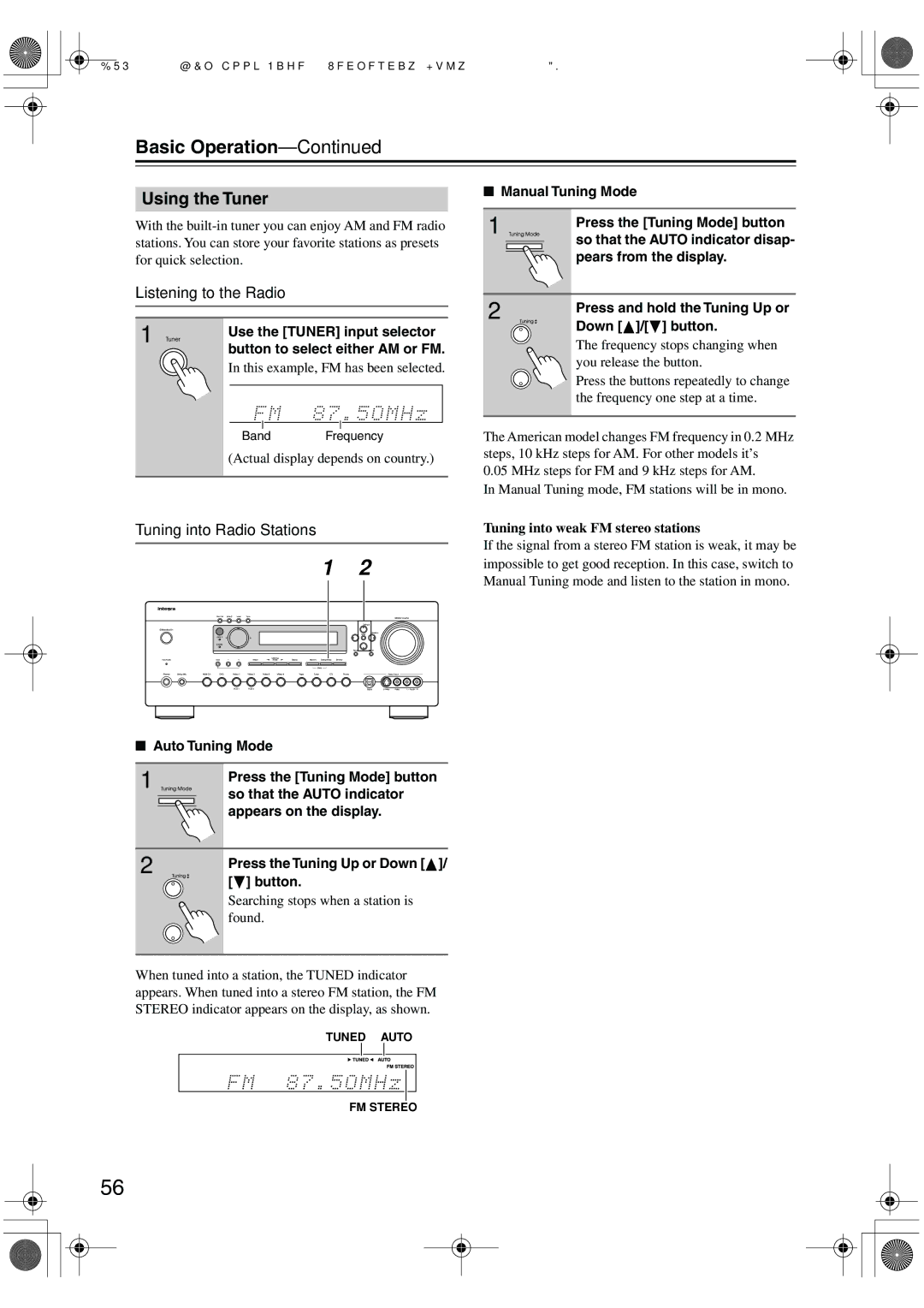 Integra DTR-5.5 Using the Tuner, Listening to the Radio, Tuning into Radio Stations, Use the Tuner input selector 