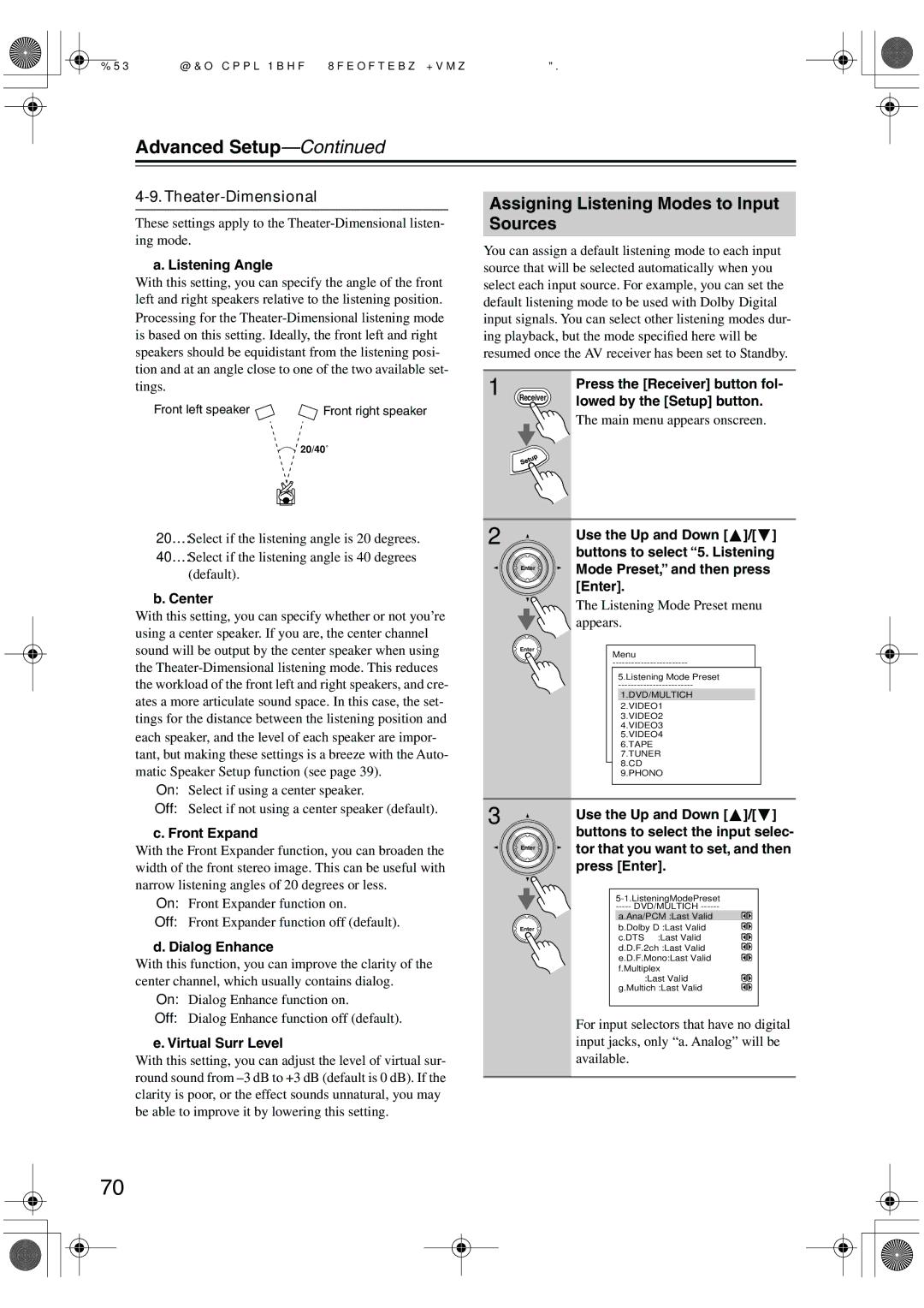 Integra DTR-5.5 instruction manual Assigning Listening Modes to Input Sources, Theater-Dimensional 