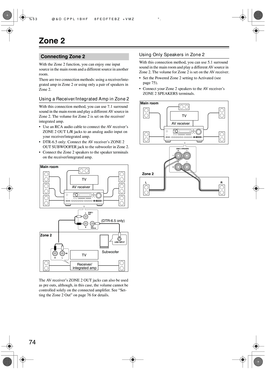 Integra DTR-5.5 instruction manual Using Only Speakers in Zone, Using a Receiver/Integrated Amp in Zone 