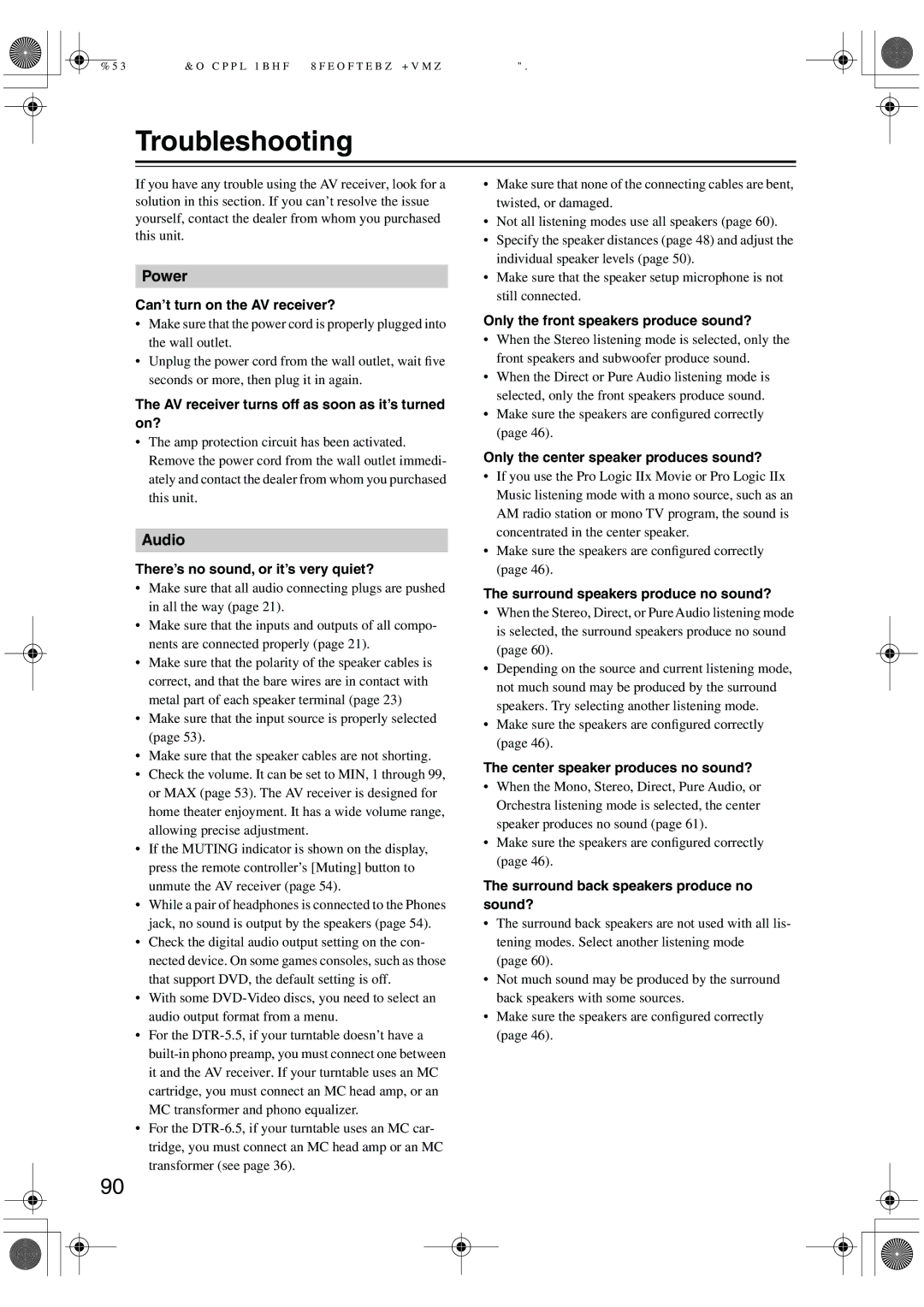 Integra DTR-5.5 instruction manual Troubleshooting 