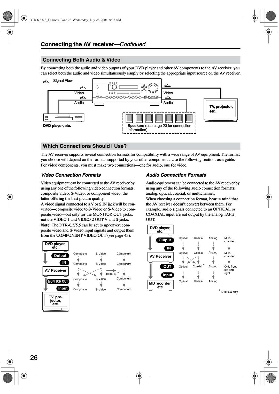 Integra DTR-5.5 instruction manual Connecting Both Audio & Video, Which Connections Should I Use?, Video Connection Formats 