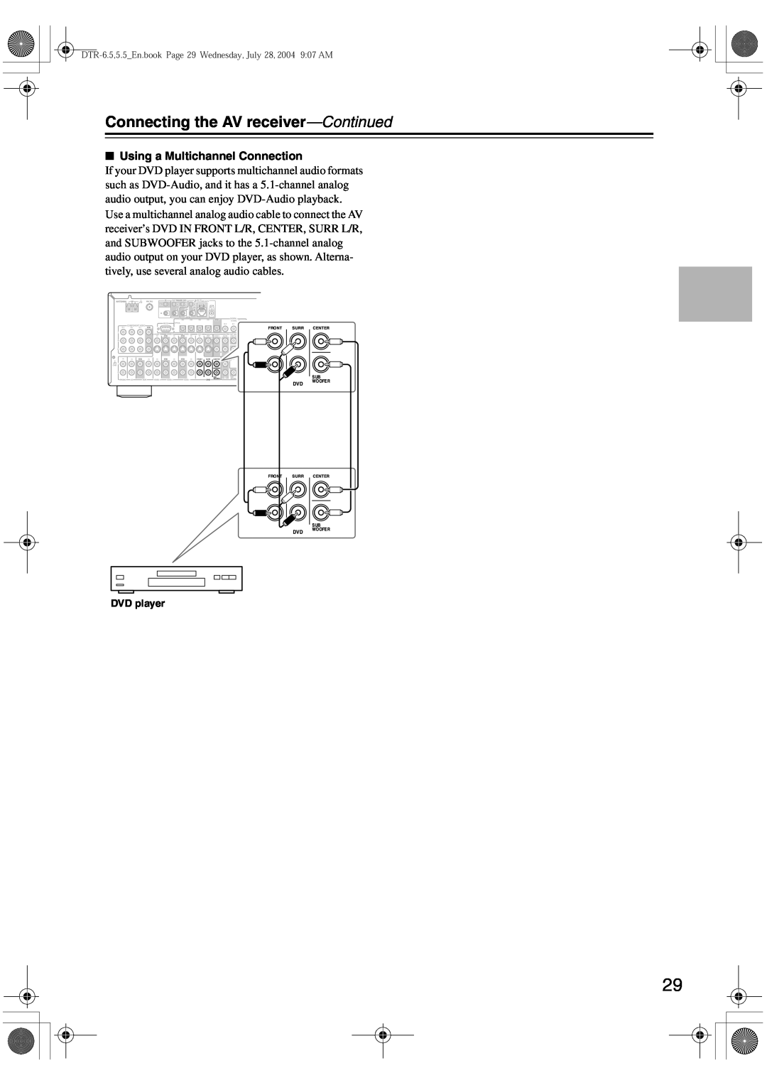 Integra DTR-5.5 instruction manual Connecting the AV receiver-Continued, Using a Multichannel Connection 