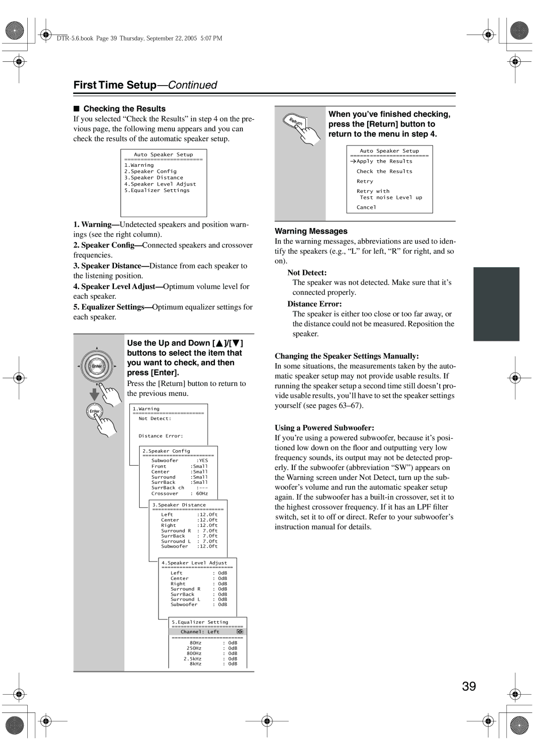 Integra DTR-5.6 instruction manual Checking the Results 