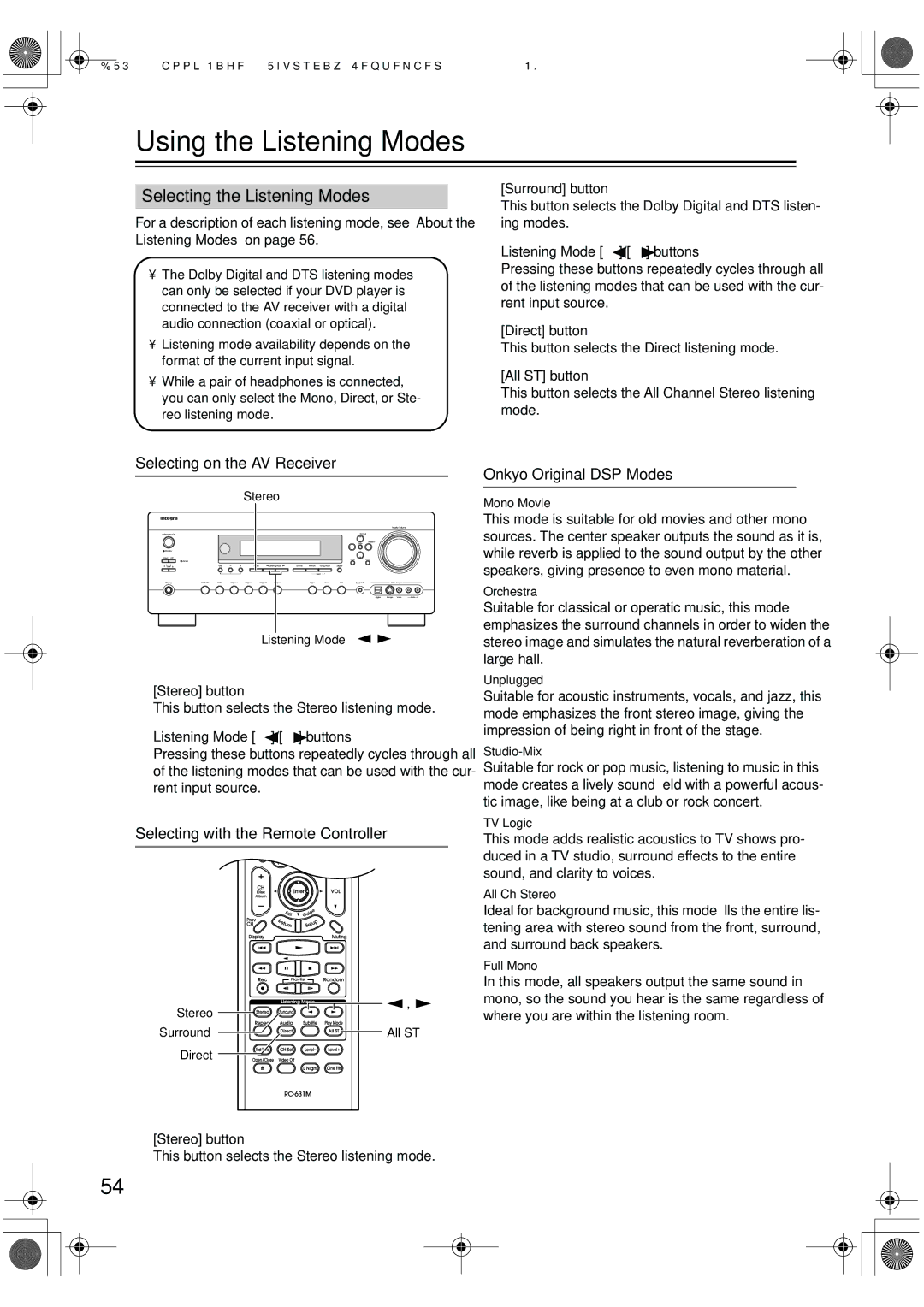 Integra DTR-5.6 instruction manual Using the Listening Modes, Selecting the Listening Modes, Selecting on the AV Receiver 