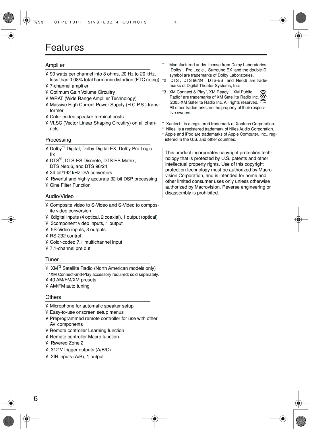 Integra DTR-5.6 instruction manual Features 